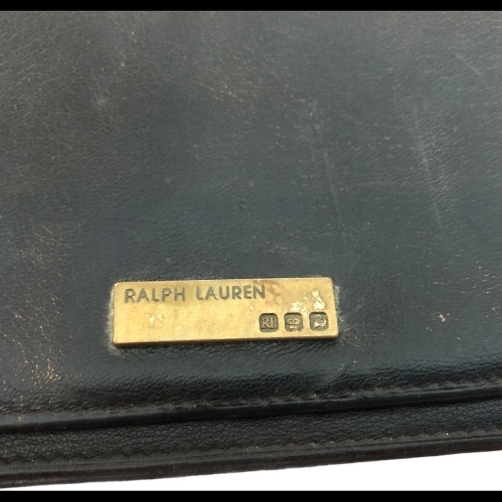 VTG Ralph Lauren Black Leather Wallet Brass Retro Collectible Zipper Logo - Picture 5 of 5